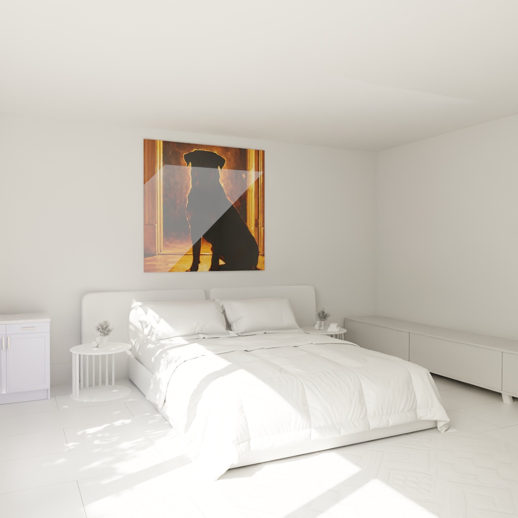 Rottweiler silhouette doree tableau mural chambre decoration canine art animalier lumineux ambiance