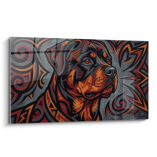 Obraz Rottweilera Abstrakcyjny z Motywami Plemiennymi - Geometryczna Siła - Edycja Rottweiler