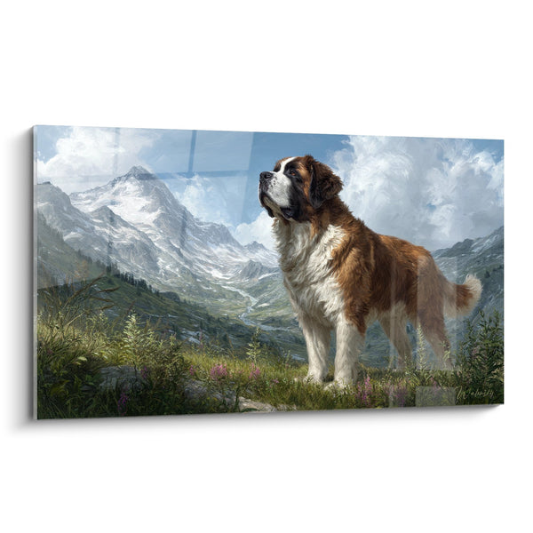 Cuadro de San Bernardo Contemplativo en Paisaje Alpino - Mirada Noble - Edición San Bernardo