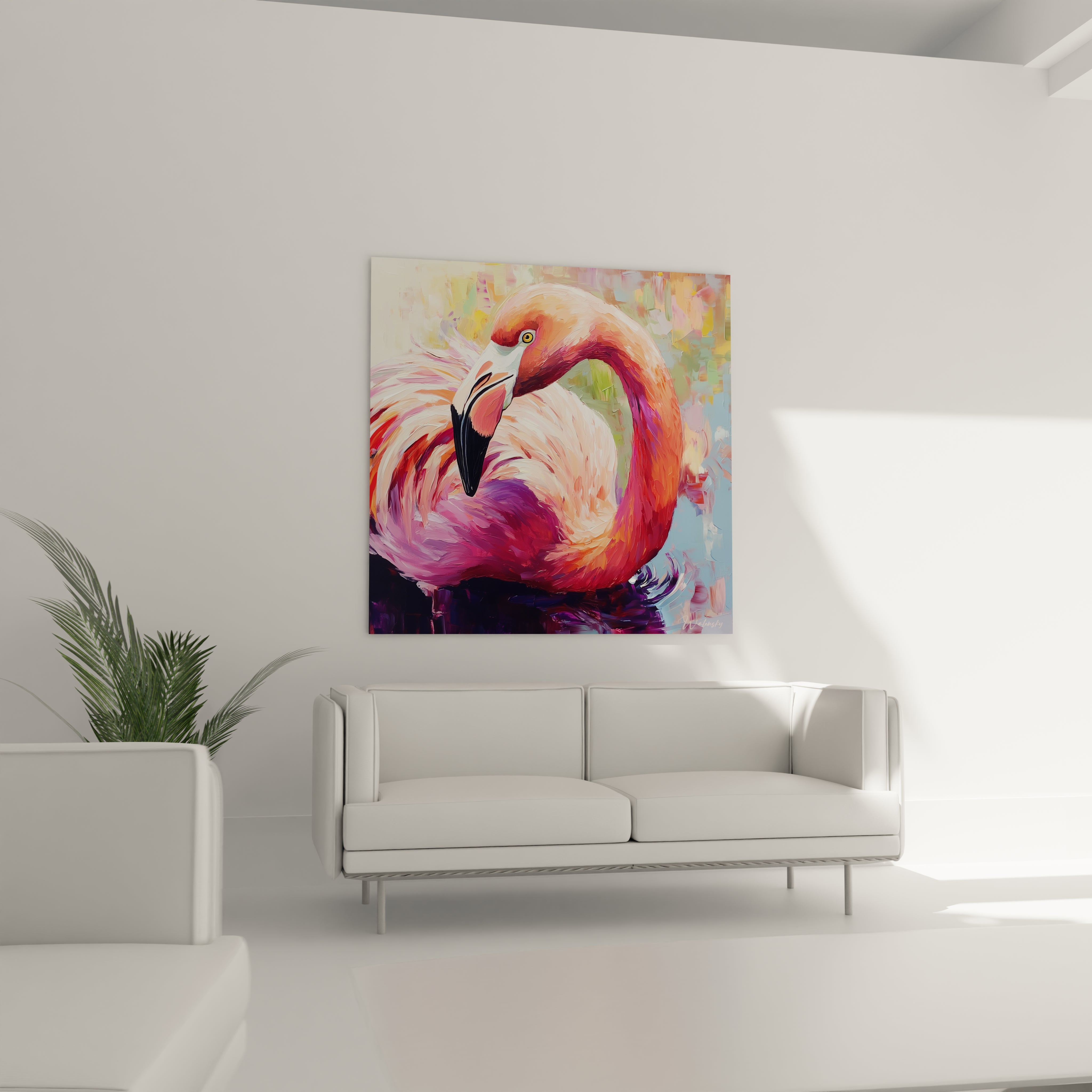 Tableau flamand rose coloré par Walensky, ajoutant une touche artistique à votre décoration intérieure