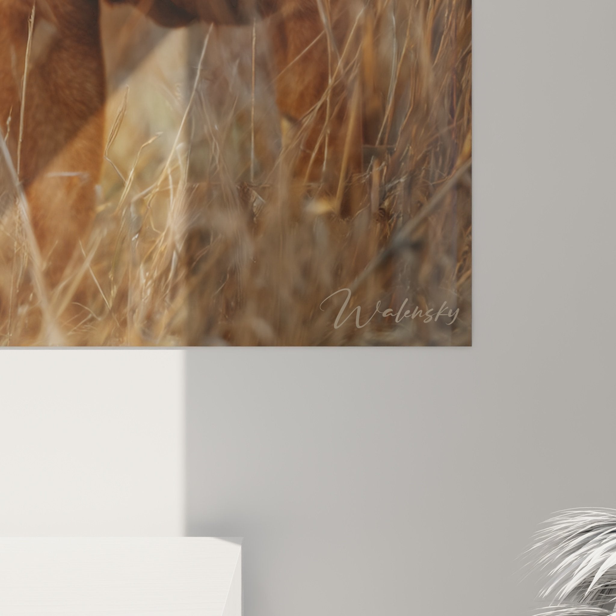 Vue ensemble salon moderne tableau Dogue Bordeaux fauve herbes dorees decoration murale
