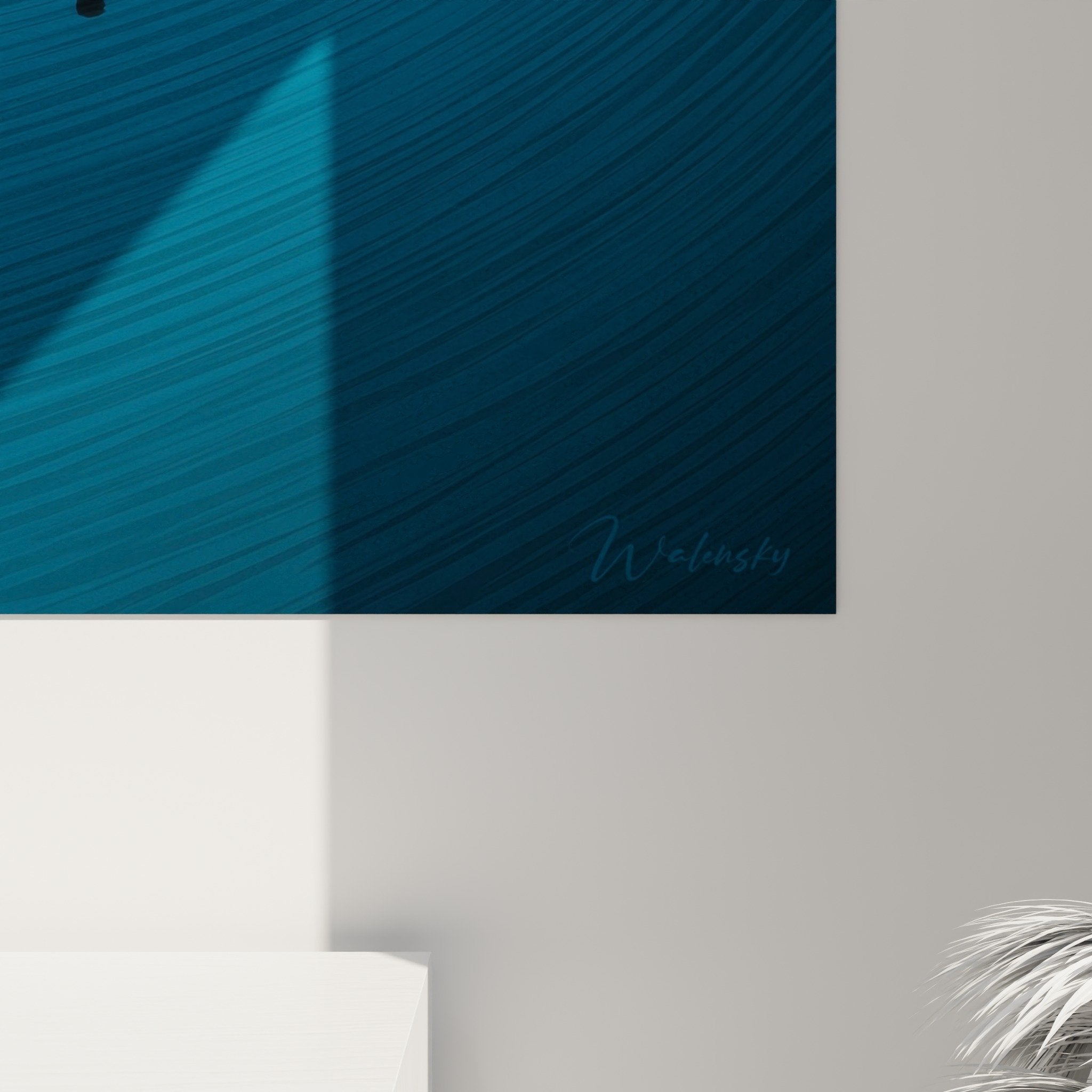 Vue ensemble salon tableau samourai eau bleue decoration moderne zen feng shui nord eau mobilier