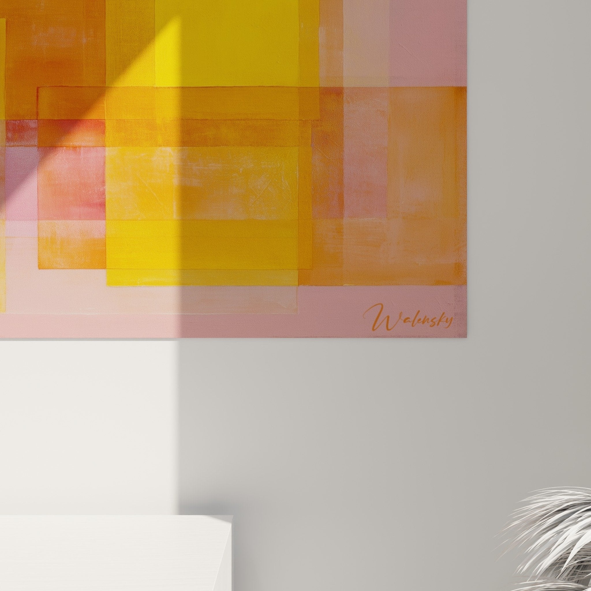 Abstract orange pink wall art living room modern décor feng shui southwest earth element