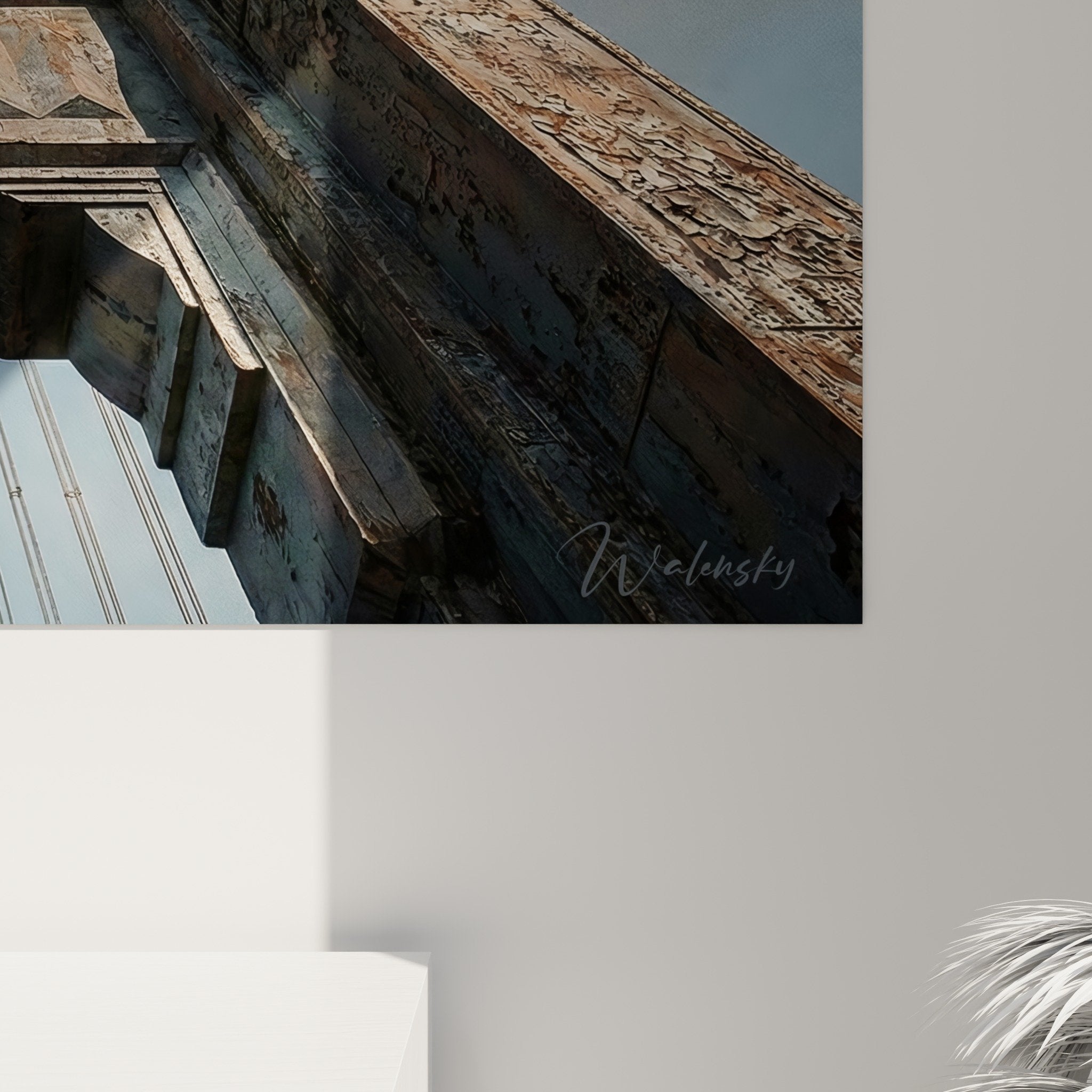 ambiance salon tableau pont architecture industrielle perspective vertigineuse decoration murale saten island