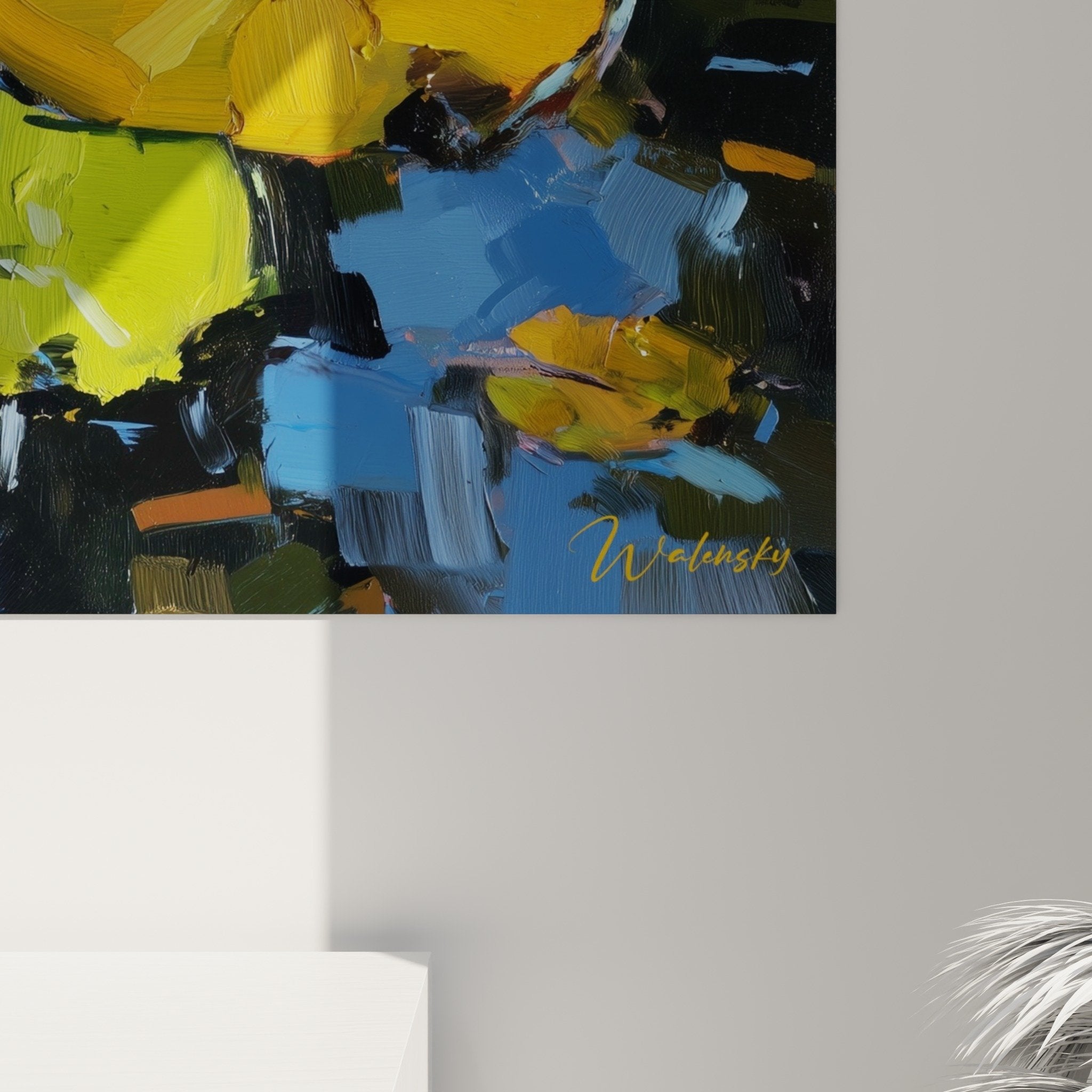 Water lily wall art in bright living room natural decoration harmonious color scheme