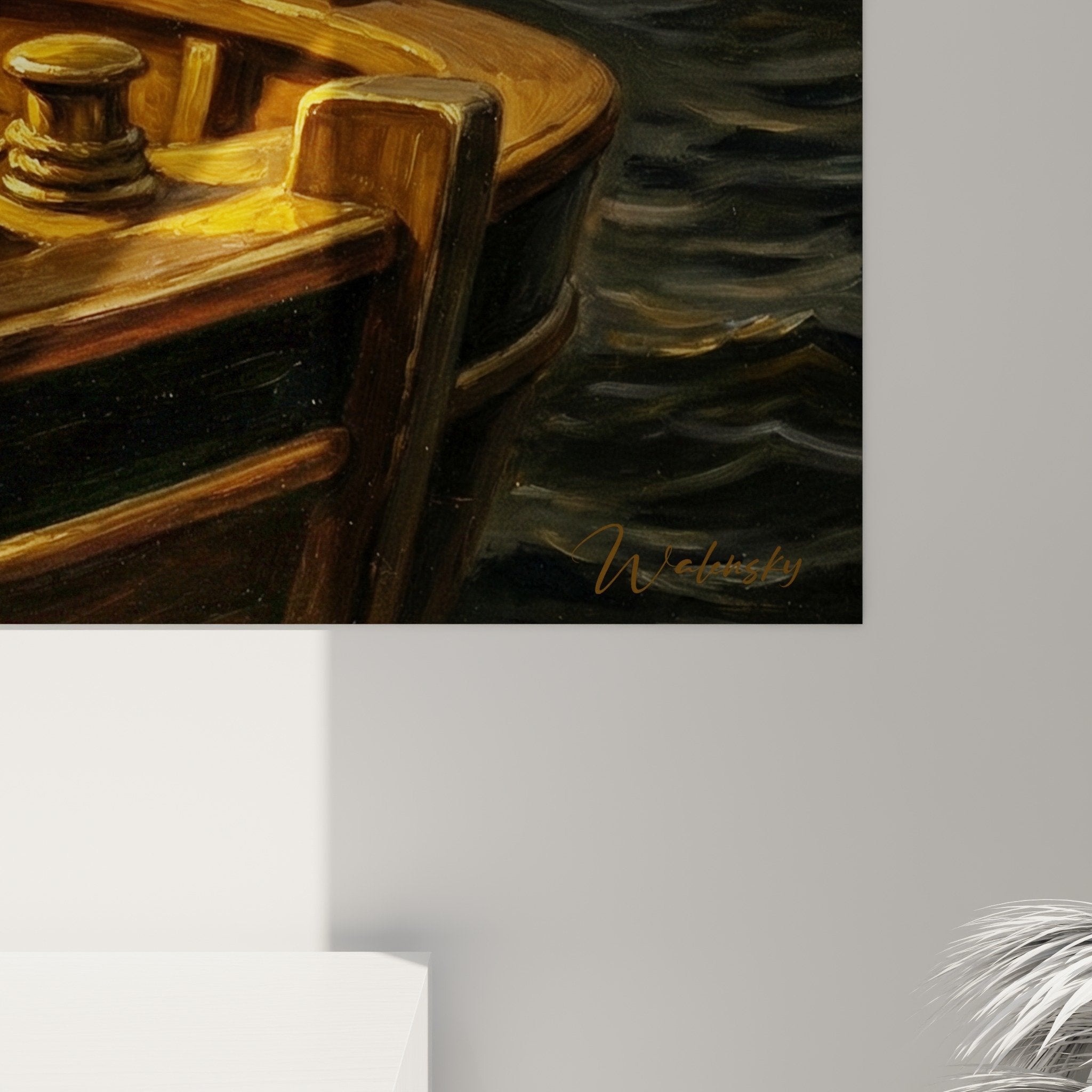 Schipperke Maritime Gemälde Wohnzimmer Szene elegante nautische Dekoration warme Töne