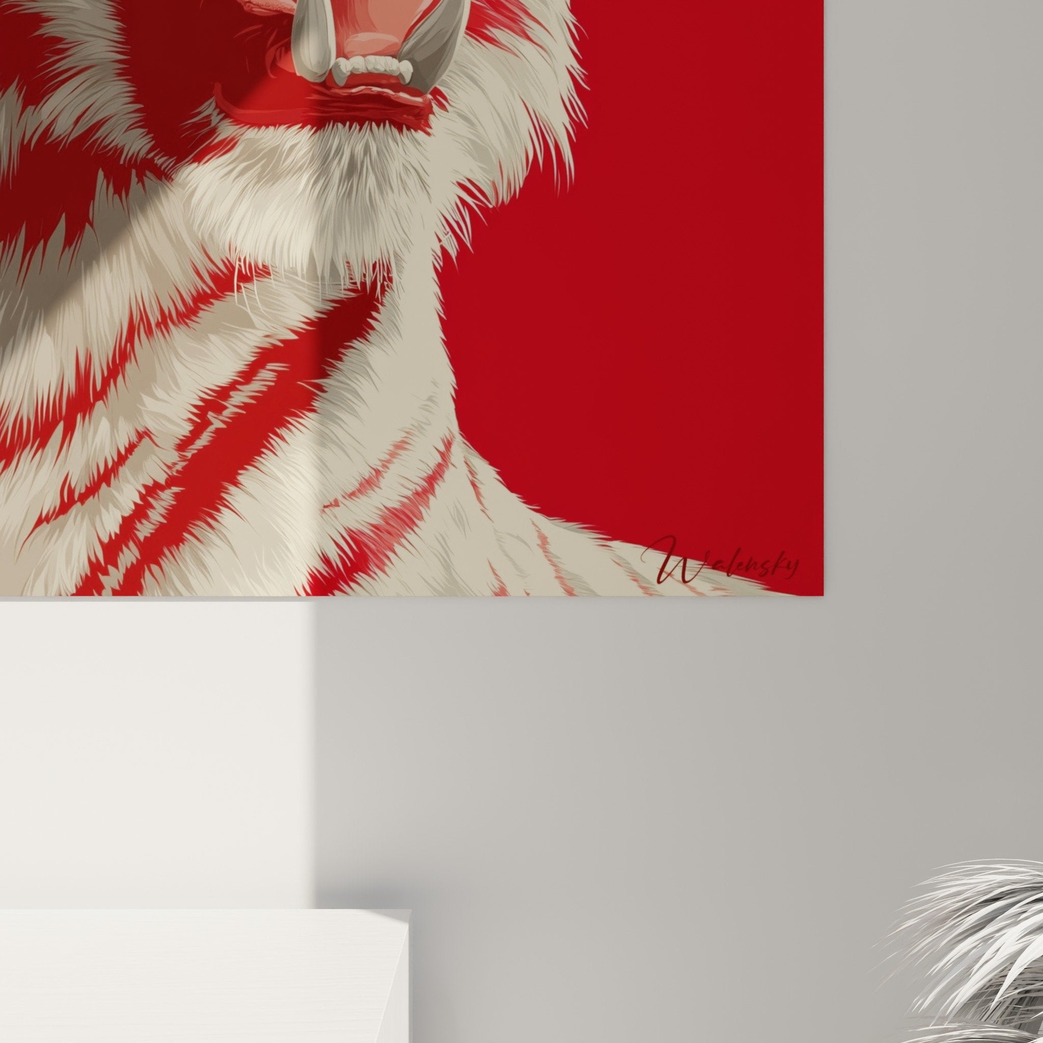 Full living room view tiger canvas white red wall hanging modern interior decoration