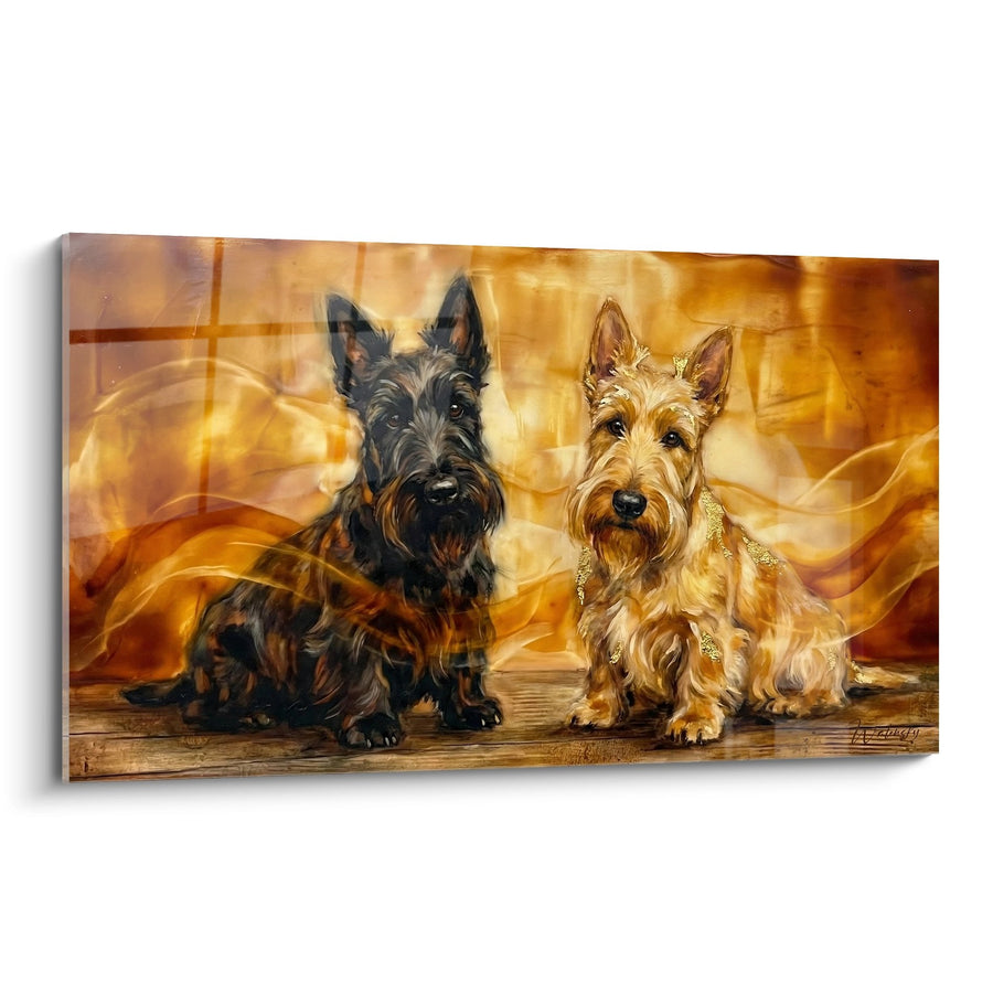 Tableau Duo de Terriers dans Tourbillons Dorés - Harmonie Canine - Edition Scottish Terrier