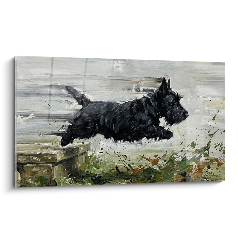 Tableau Chien Noir Bondissant dans l'Écume Marine - Élan Sauvage - Edition Scottish Terrier