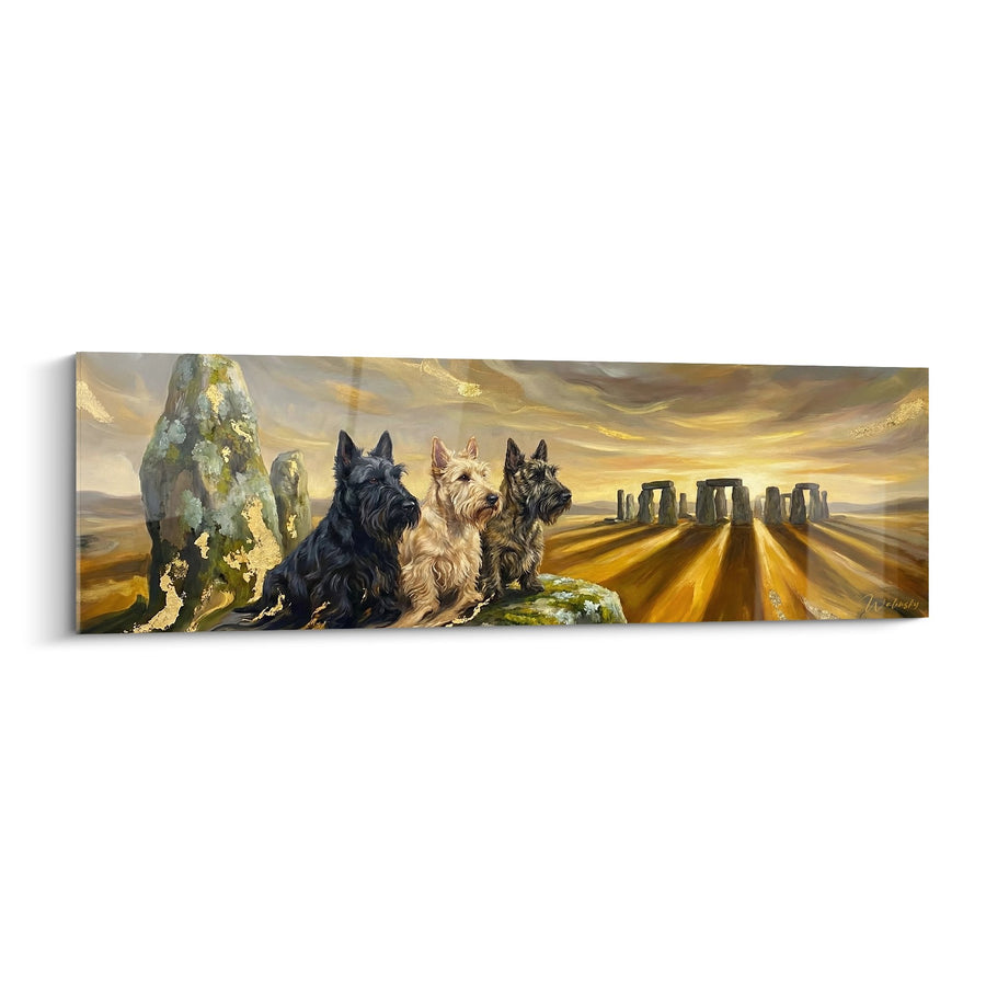 Tableau Trio de Scottish Terriers devant Stonehenge - Gardiens de l'Héritage - Edition Scottish Terrier