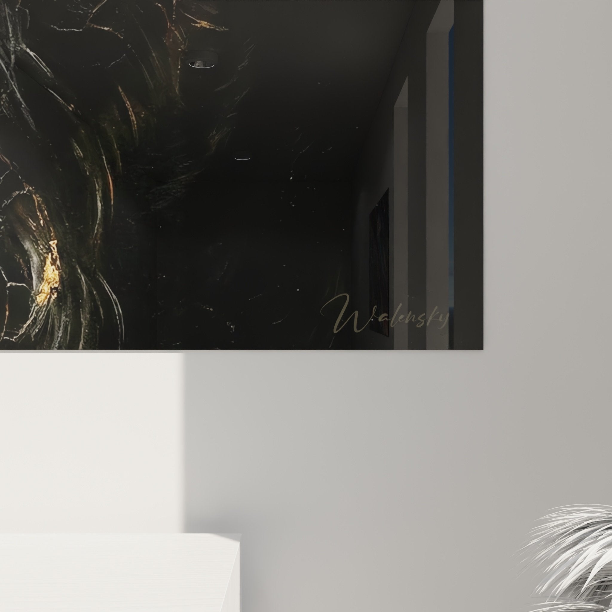 Vue ensemble Scottish Terrier portrait noir dore decoration interieure tableau mural chien