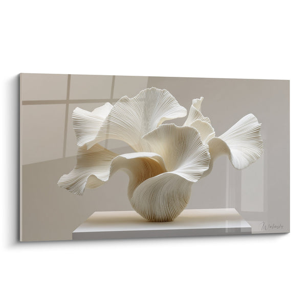 White Organic Sculpture Painting with Wavy Forms - Minimalist Elegance - Ikebana Edition