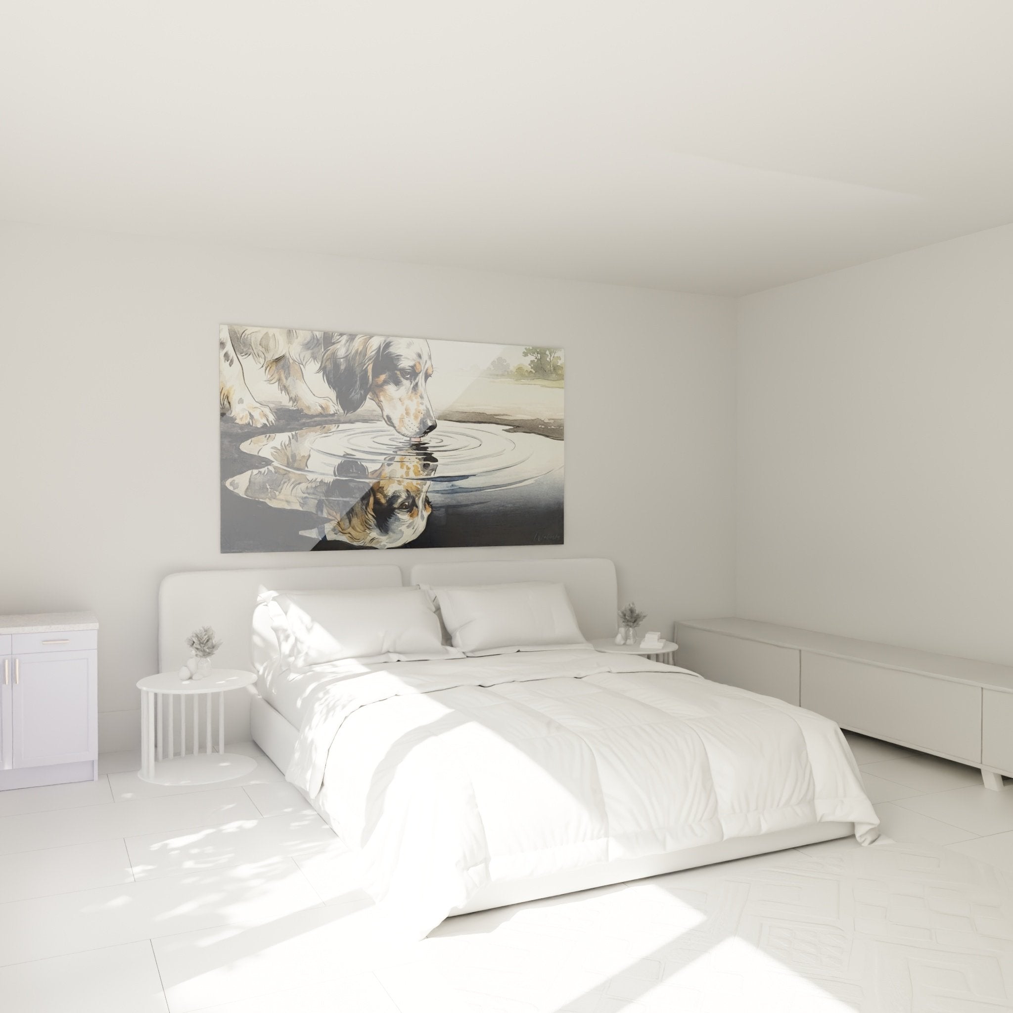 tableau setter anglais aquarelle chambre decoration murale ambiance apaisante tons neutres