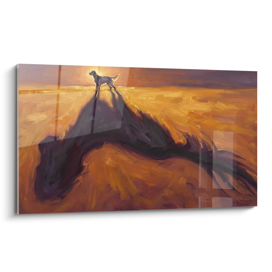 Dog and Dramatic Shadows at Sunset Canvas - Golden Silhouettes - English Setter Edition