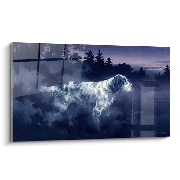 Cuadro Setter Inglés Contemplando el Crepúsculo Detrás de la Ventana - Melancolía Nocturna - Edición Setter Inglés