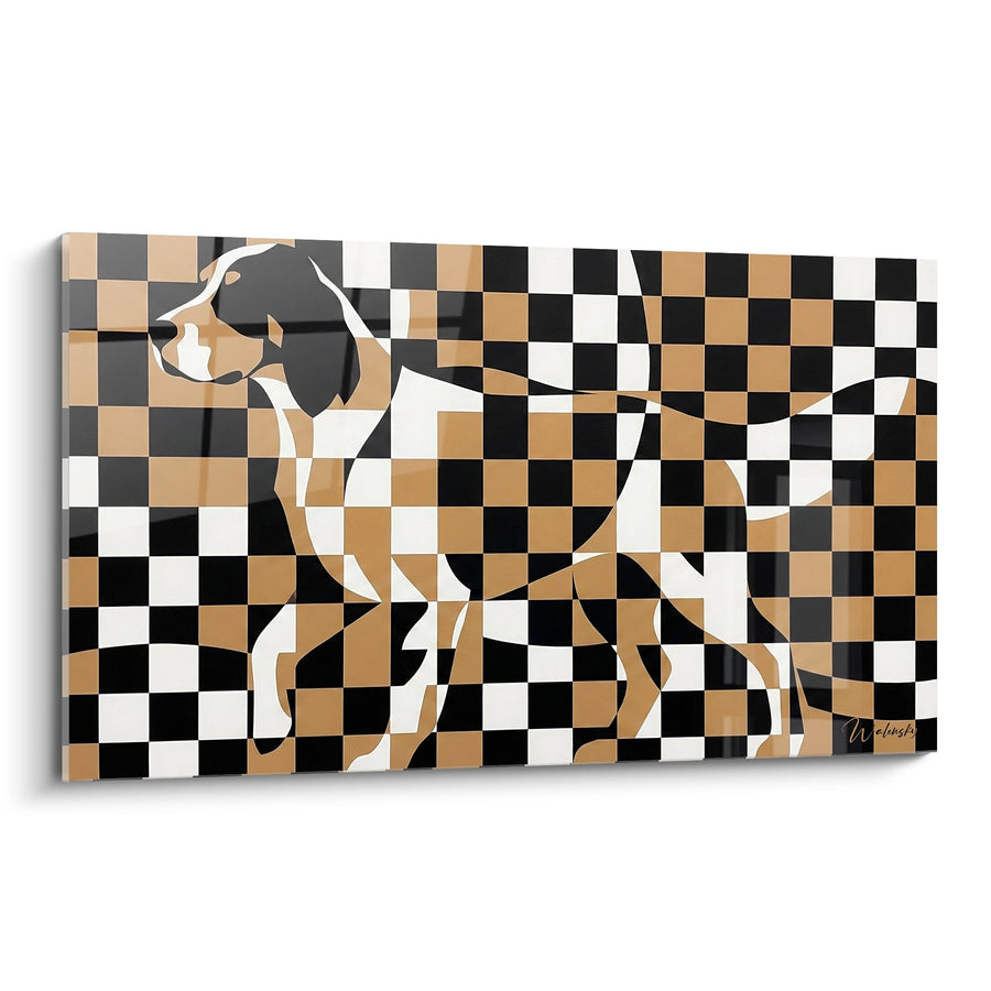 Tableau Chien Géométrique à Damier Noir Blanc et Ocre - Mosaïque Canine - Edition Setter Anglais