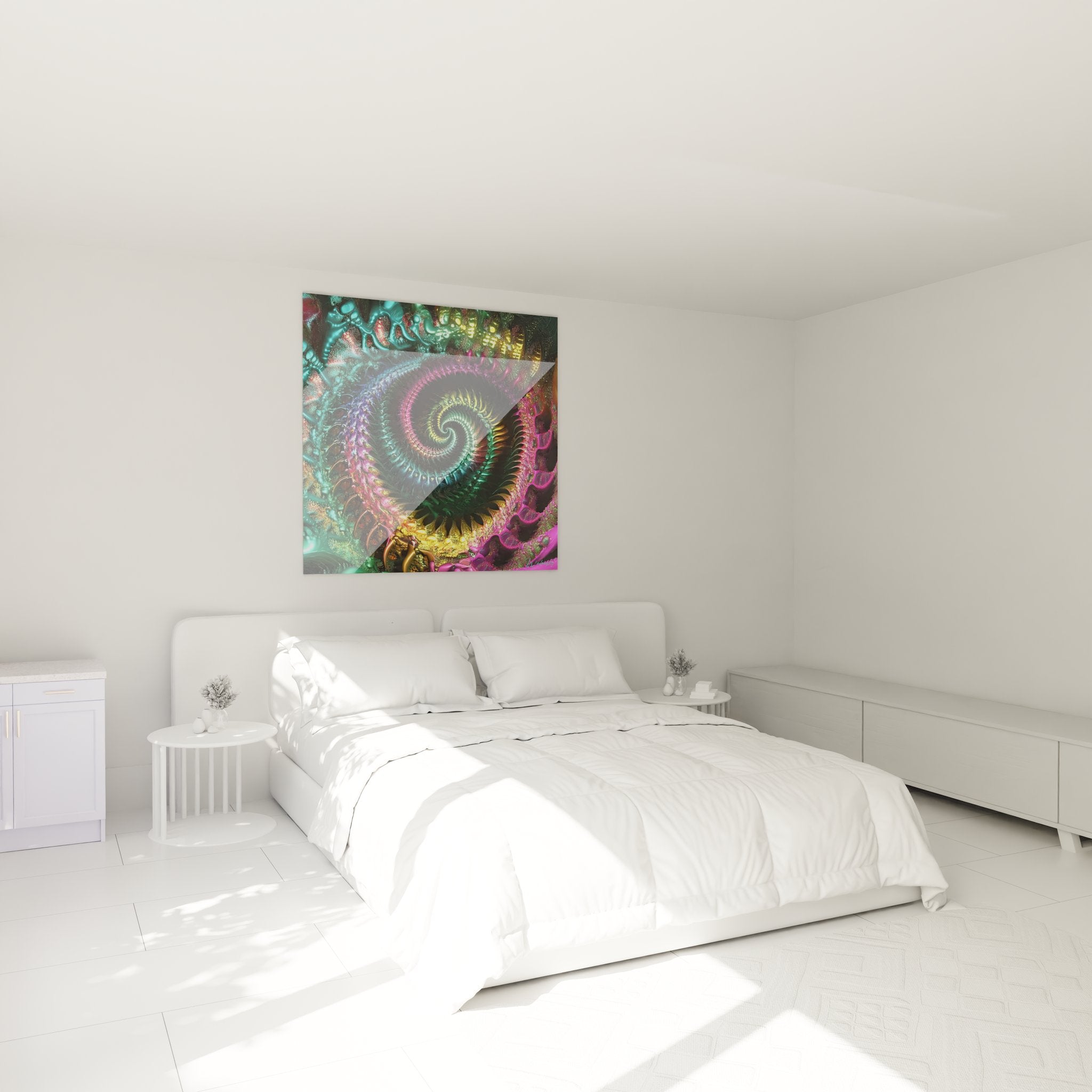 Spirale fractale multicolore dans chambre moderne tableau mural art abstrait déco intérieur
