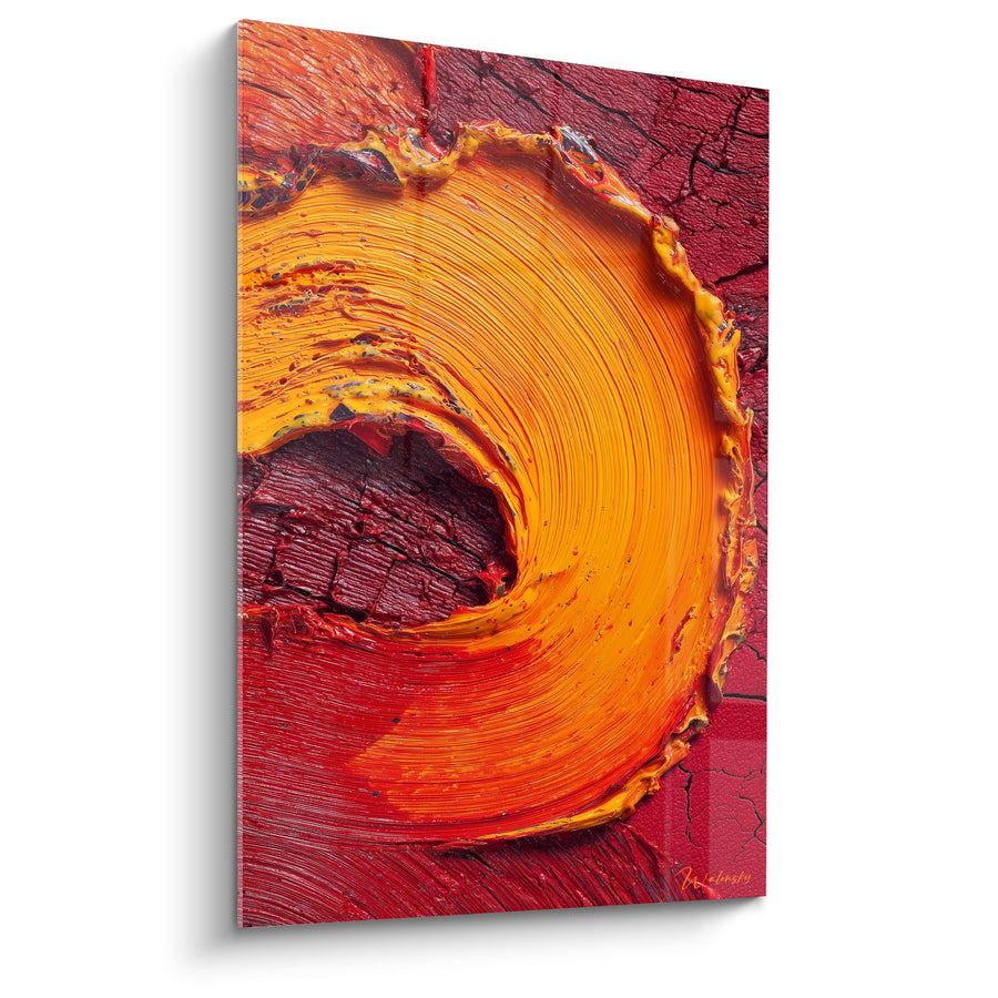 Tableau Spirale Orange et Rouge en Épaisse Pâte Texturée - Tourbillon Ardent - Edition Feng shui Sud Feu