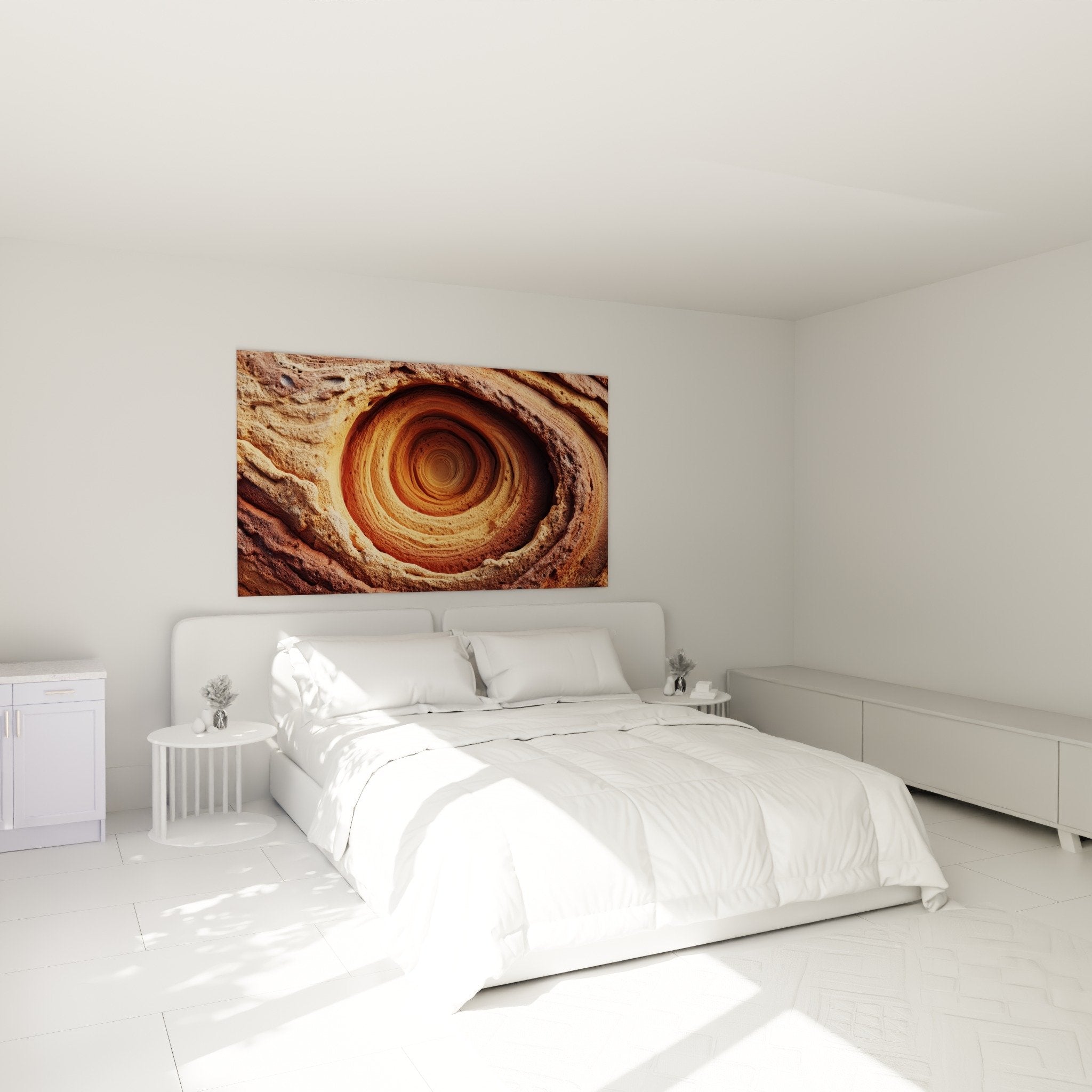 Ochre spiral stoneware wall art bedroom decoration feng shui northeast earth soothing natural ambiance