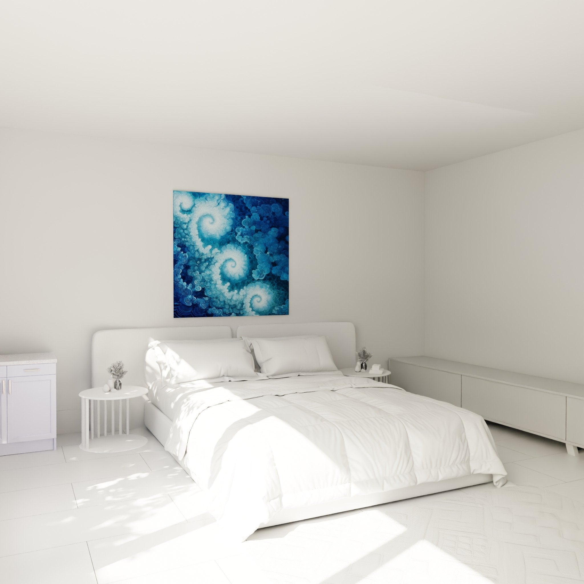 Blue ornamental spirals wall art in bedroom zen feng shui north water decoration