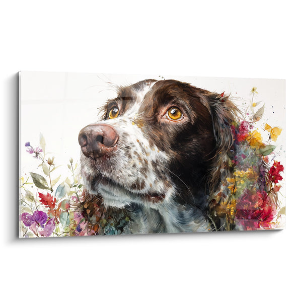 Cuadro de Perro de Ojos Dorados en un Entorno Floral - Retrato Acuarelado - Edición Springer Inglés