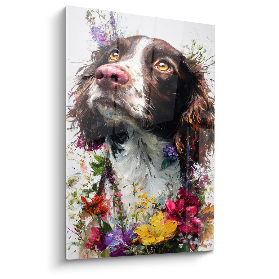 Tableau Chien aux Yeux Dorés dans un Bouquet de Fleurs Sauvages - Regard Tendre - Edition Springer Anglais