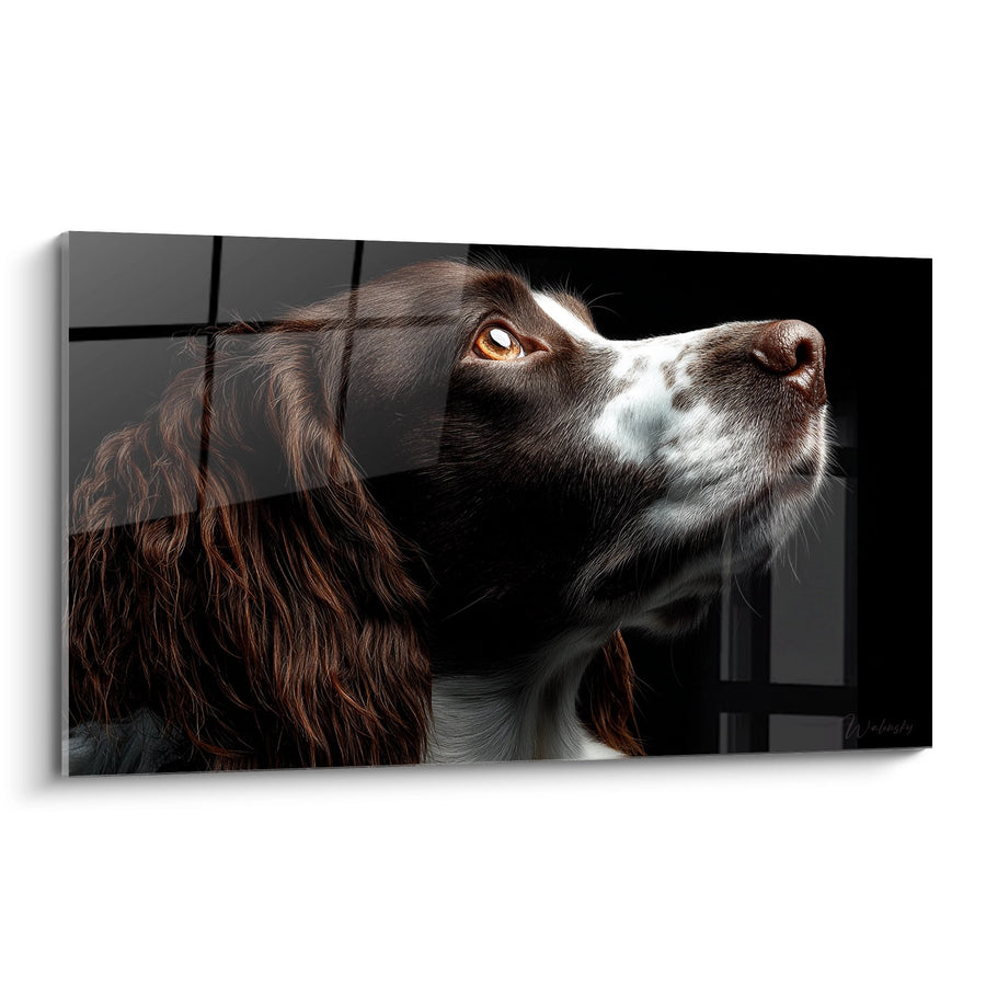 Tableau Chien aux Yeux Dorés Regardant vers le Haut - Portrait Contemplatif - Edition Springer Anglais