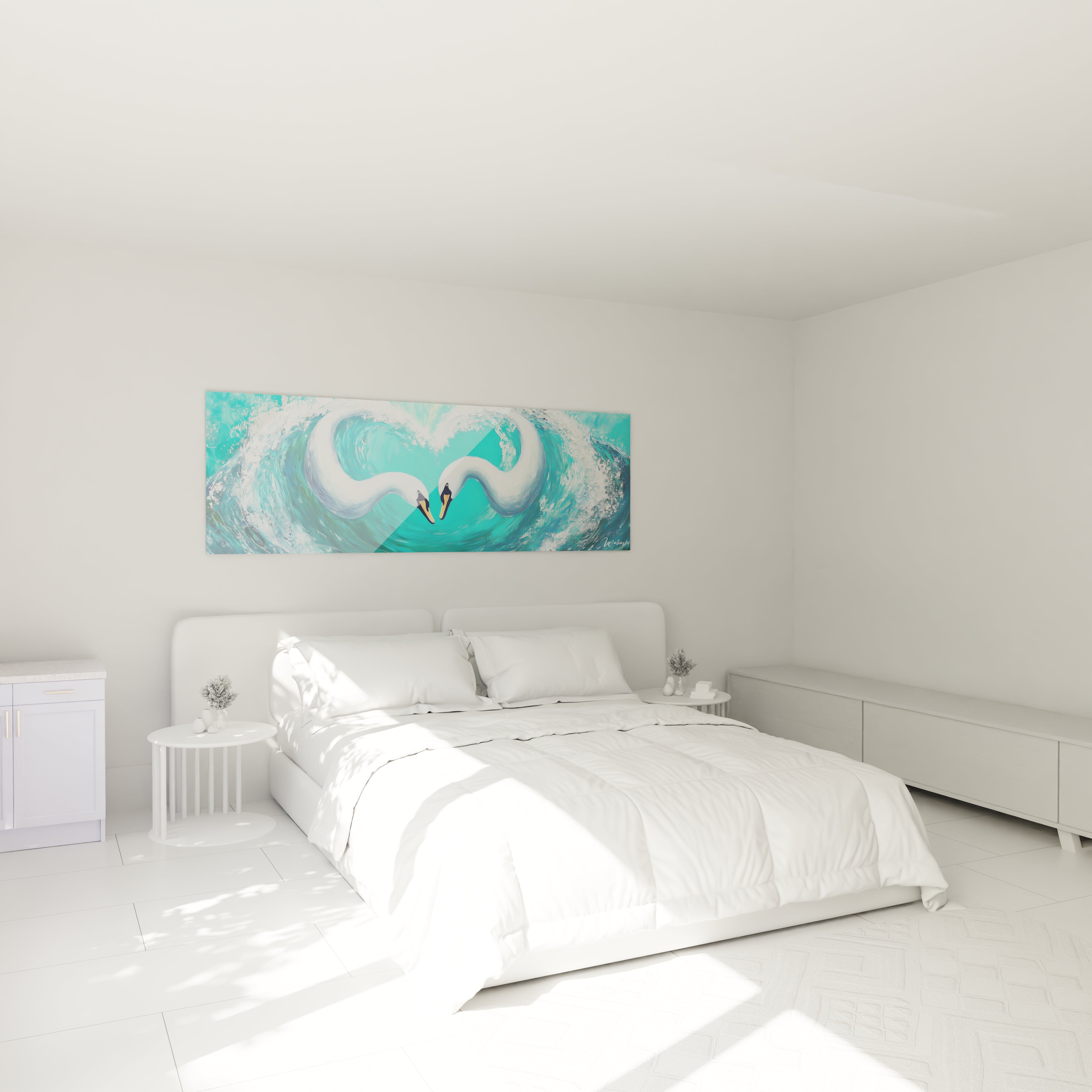 Tableau cygne Walensky avec des motifs aquatiques, idéal pour la décoration intérieure moderne