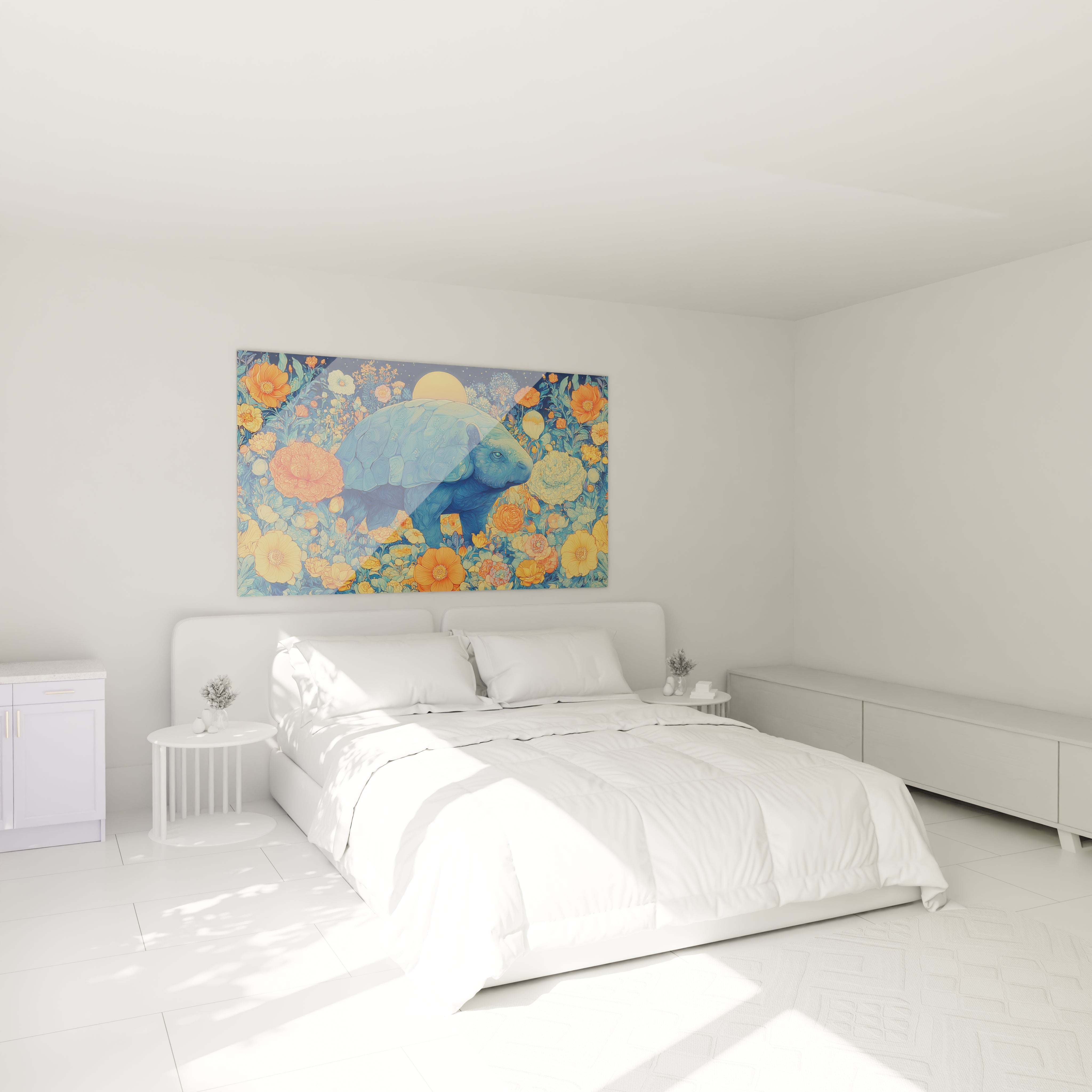 Ambiance chambre avec tableau mural Glyptodon floral Glyptodon décoration intérieure nature colorée