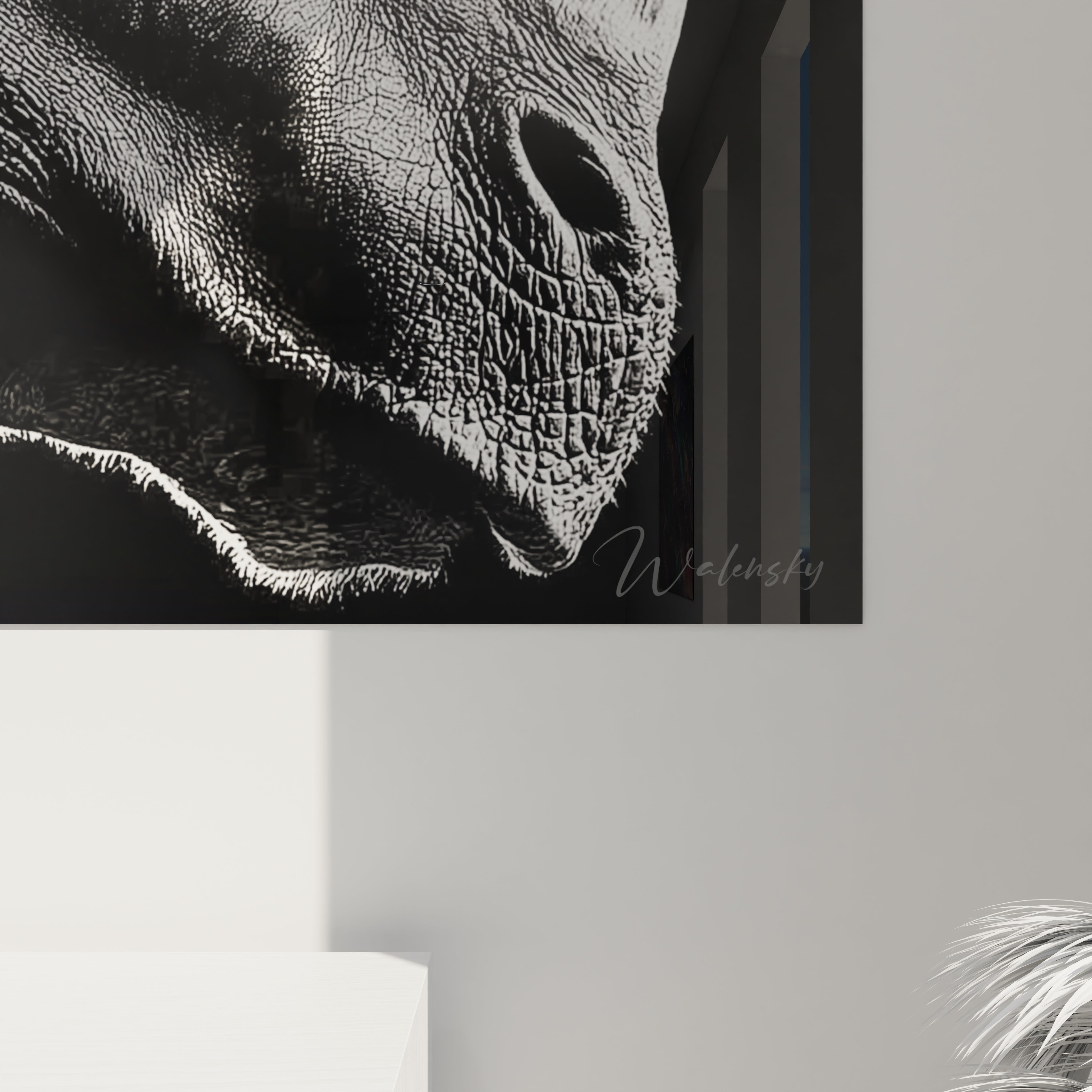 Vue ensemble tableau Indricotherium portrait mural dans intérieur contemporain élégant