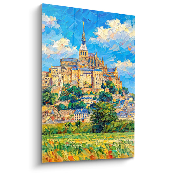 Tableau Abbaye perchée aux teintes bleu et ocre - Lumière sur la baie - Edition Abbaye du Mont-Saint-Michel  Normandie  France