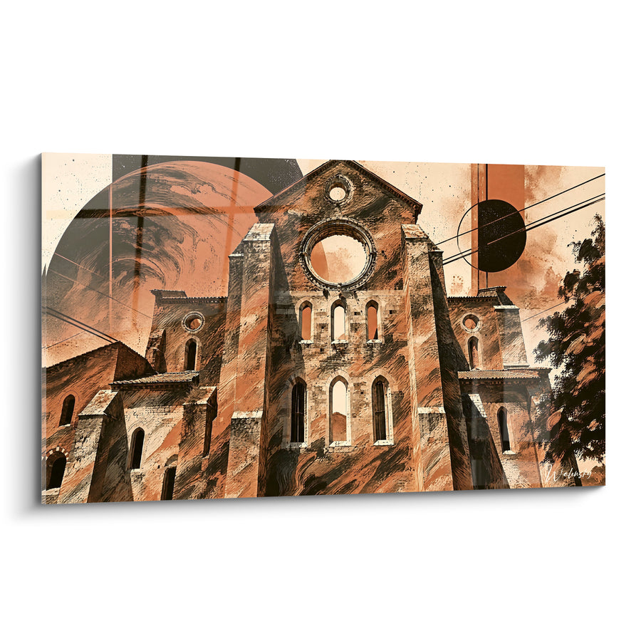 Tableau Abbaye en ruine terracotta et anthracite - Ruine céleste - Edition Abbaye de San Galgano Toscane Italie