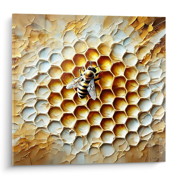 Tableau Abeille dorée sur alvéoles de miel - Cœur de la ruche - Edition Abeille