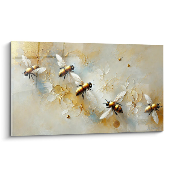 Tableau Abeilles dorées aux ailes ivoire ornementées - Envol doré - Edition Abeille