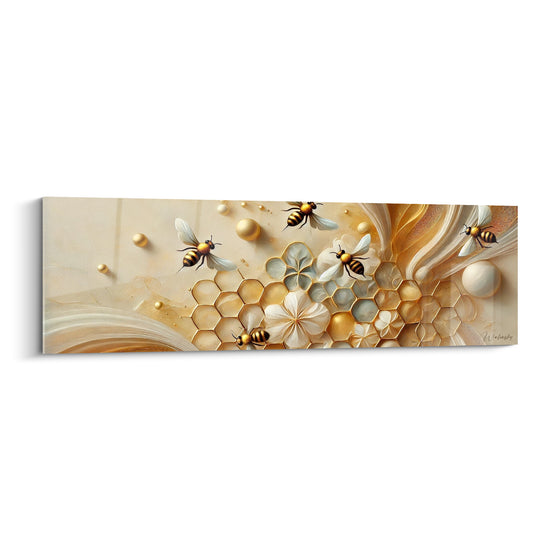 Tableau Abeilles dorées et alvéoles nacrées - Danse mellifère - Edition Abeille