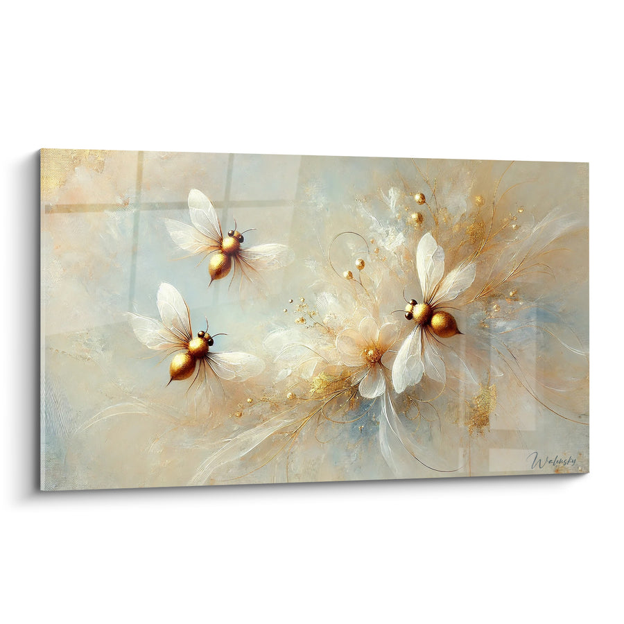 Tableau Abeilles dorées aux ailes ivoire - Envol délicat - Edition Abeille