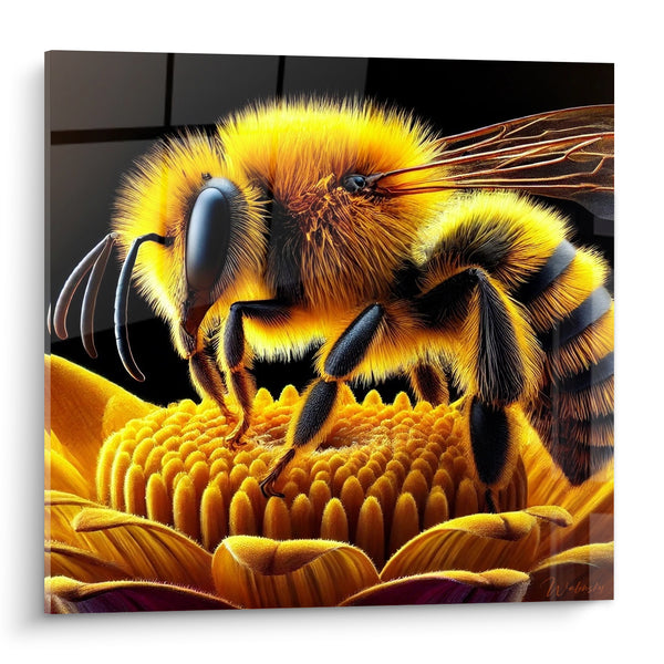 Tableau Abeille dorée noire sur fleur détaillée - Récolte minutieuse - Edition Abeille