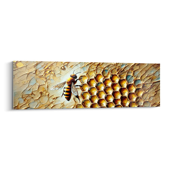 Tableau Abeille dorée et noire sur fond craquelé bleuté - Surface fissurée texturée - Edition Abeille