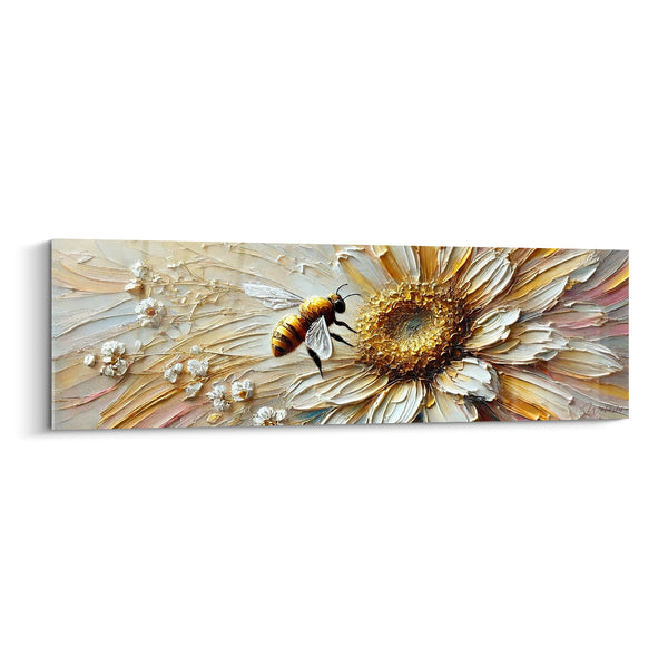 Tableau Abeille dorée sur marguerite blanche texturée - Butinage matinal - Edition Abeille