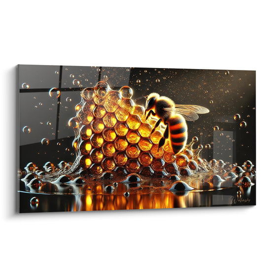 Tableau Abeille dorée sur rayon de miel ambré - Éclat de nectar - Edition Abeille