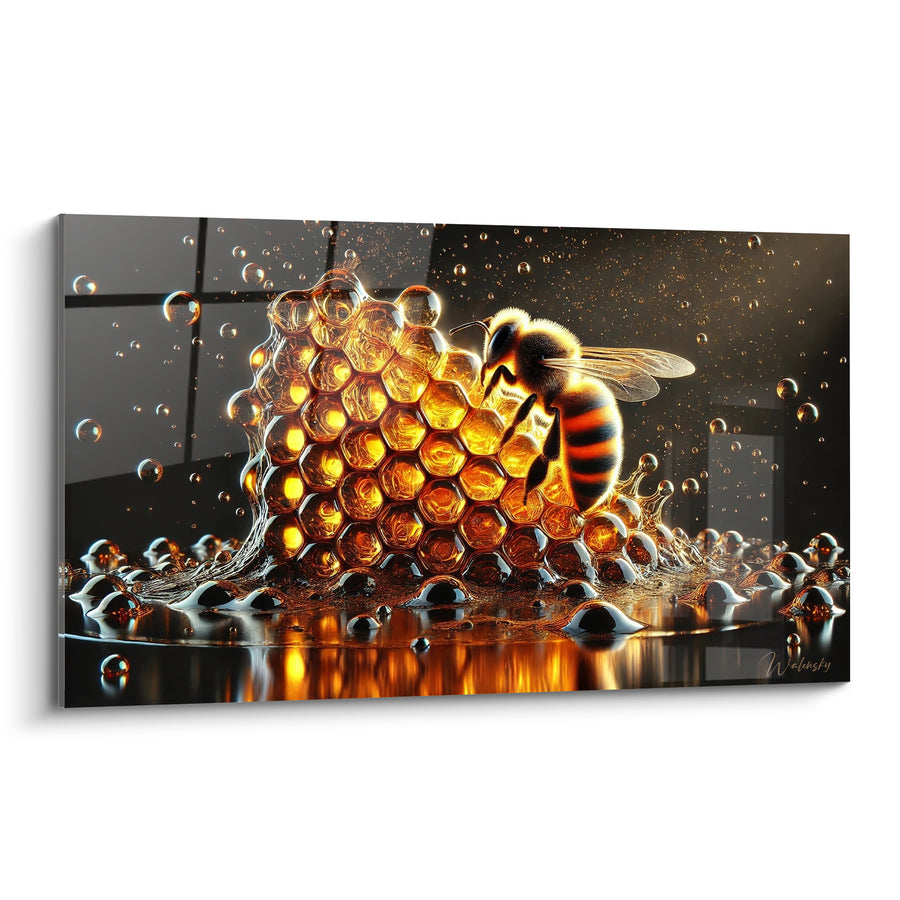 Tableau Abeille dorée sur rayon de miel ambré - Éclat de nectar - Edition Abeille