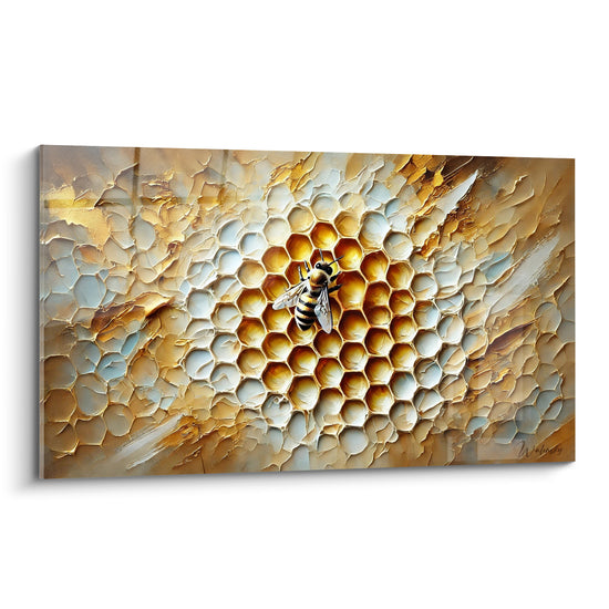 Tableau Alvéoles dorées et blanches en relief texturé - Empâtement en spirale - Edition Abeille