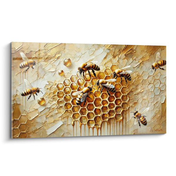 Tableau Abeilles dorées sur rayon de miel - Ballet doré des ouvrières - Edition Abeille