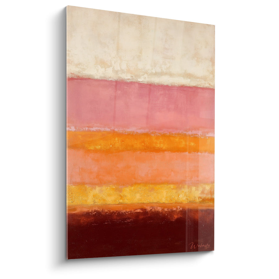 Tableau Abstrait Bandes Horizontales Dégradé Beige Rose Orange - Harmonie Colorée - Edition Feng shui Sud-Ouest Terre