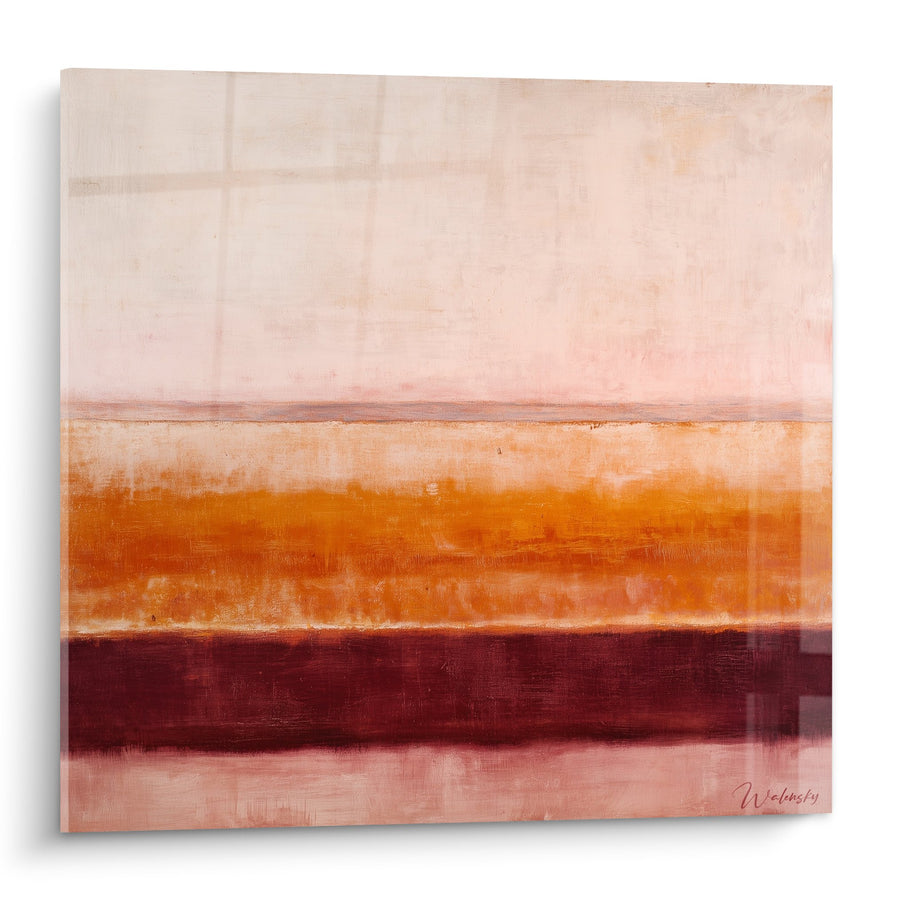 Tableau abstrait bandes horizontales beige orange bordeaux - Harmonie terrestre - Edition Feng shui Sud-Ouest Terre