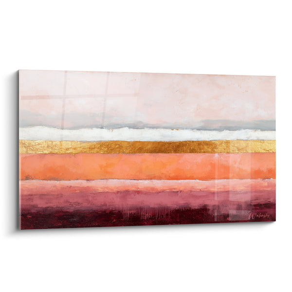 Abstract horizontal stripes wall art coral pink gold white - Warm Horizons - Southwest Earth Feng Shui Edition
