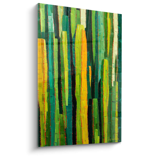 Quadro Strisce Verticali Astratte Verdi Arancio e Turchese - Foresta di Colori - Edizione Cactus