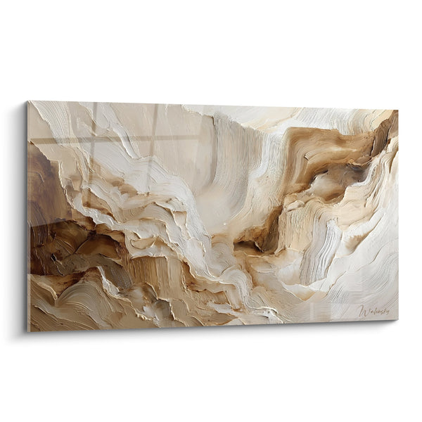 Abstract schilderij in beige en witte tinten - Mineraal Vloeien - Feng Shui Centrum Aarde Editie