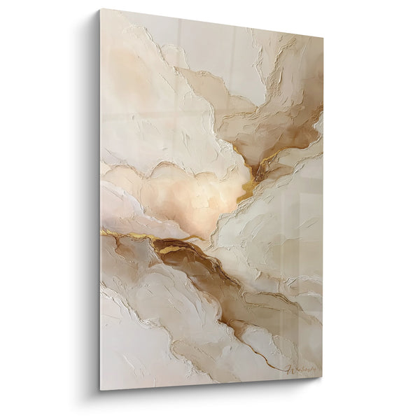 Abstract schilderij beige en gouden tinten - Minerale harmonie - Feng shui Aarde centrum editie