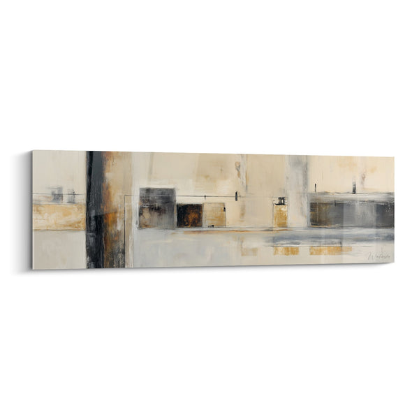 Abstract compositie beige, grijs en oker panoramaformaat - Stedelijke harmonie - Feng shui West Metal editie